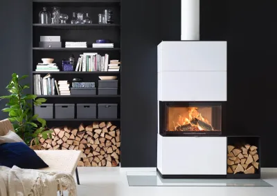 Contura i51 weiss Stahl Kaminofen mit weissem Ofenrohr